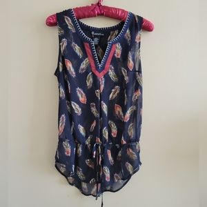 4/$15 SALE Signature Studios | Elegant Feather Blue Sheer Tank Top Blouse Small